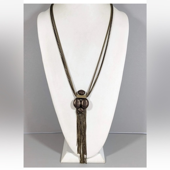 SILPADA KR Bronze Tone Multi Chain Leather Tassel Long Necklace 30 in - retired - Picture 1 of 11